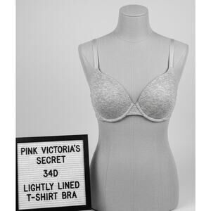 PINK Victoria's Secret 34D Bra Heather Gray Wear Everywhere T-Shirt VS